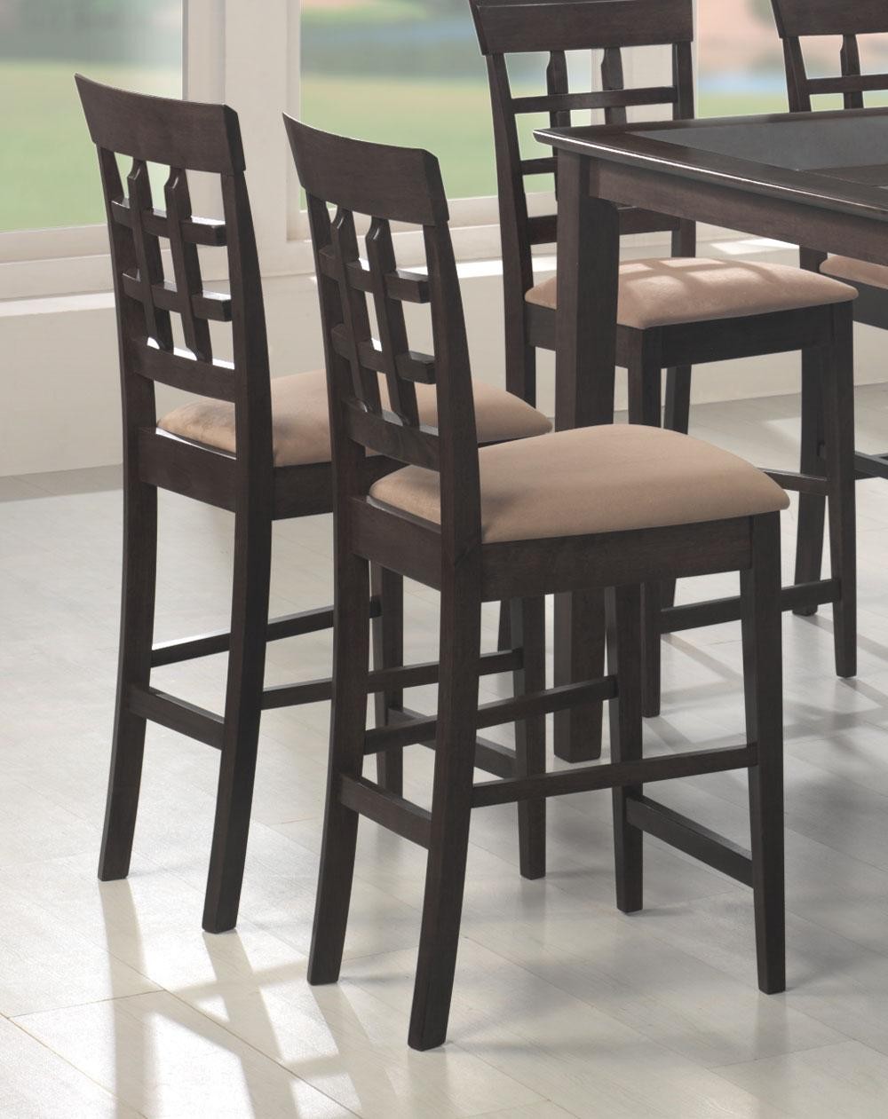 Contemporary Bar Height Stool in Mocha Fabric & Cappuccino Wood