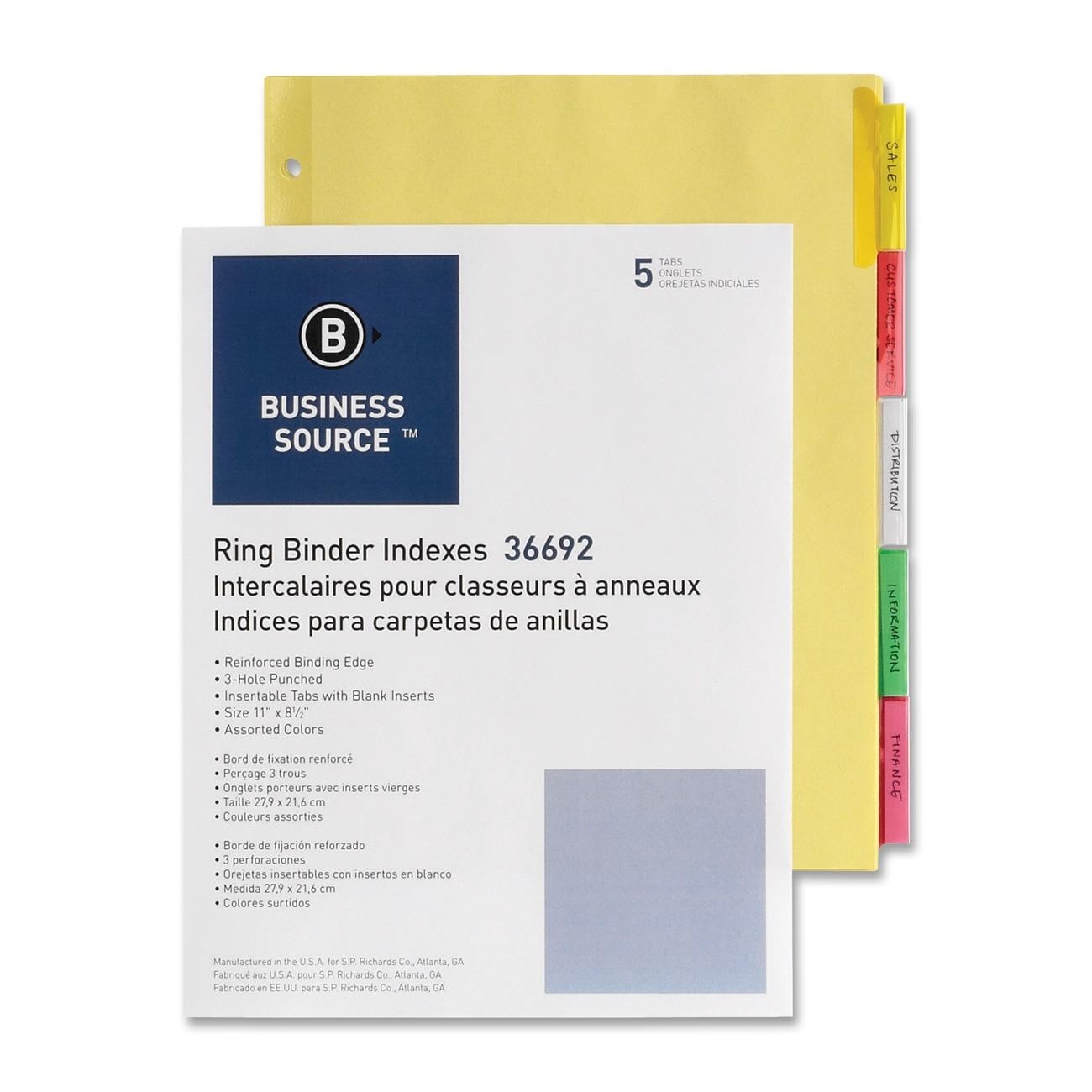 Business Source Ring Binder Index Divider 5Tab, Color or Clear