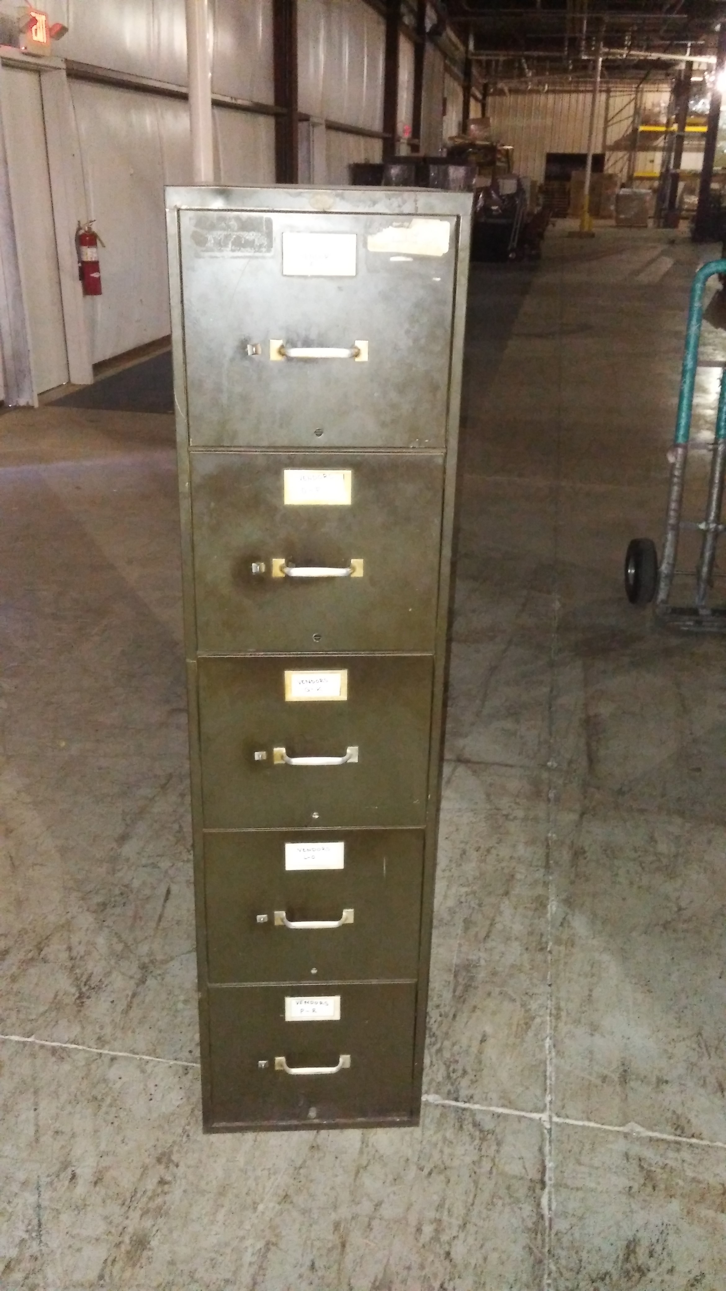 Army Green Five Drawer Filing Cabinet 