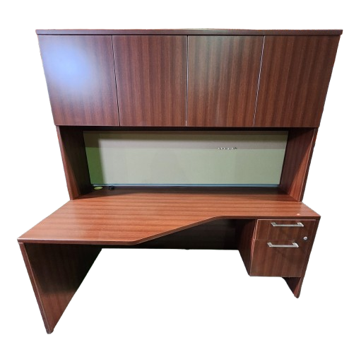Preowned Credenza Desk with Corner Extension and Hutch