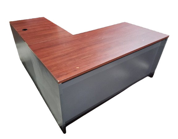 Preowned Cherry and Gray L-Shaped Desk