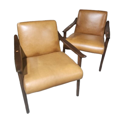 Preowned West Elm Mid-Century Leather and Wood Chair, Williams Sonoma