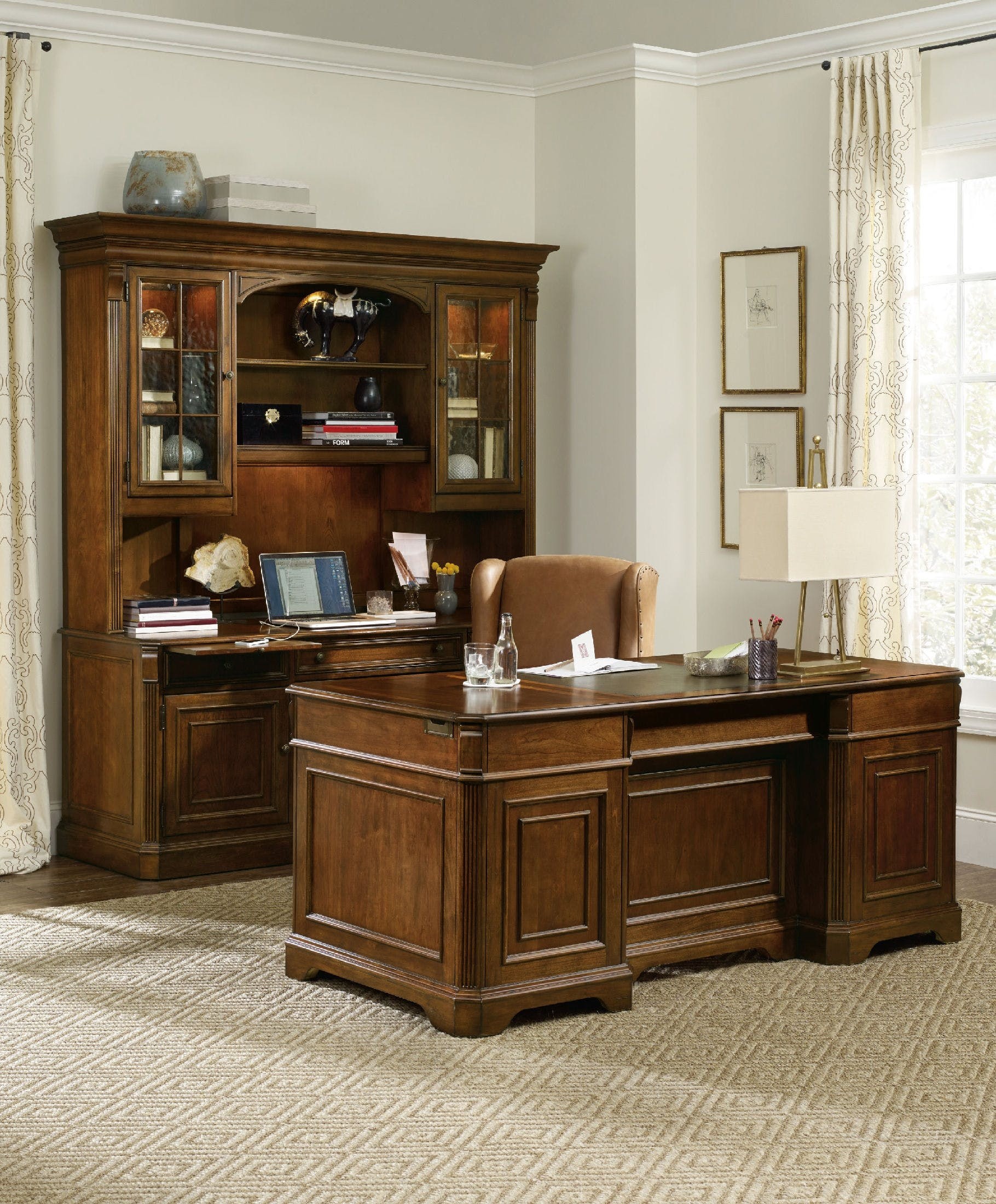 Brookhaven Collection Executive Desk #281-10-583, shown with matching computer credenza and hutch, each sold separately