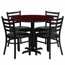Round 36" Mahogany Laminate Table and Metal Restaurant Chair Set