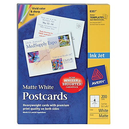 Avery Postcards for Inkjet Printers, Matte, 5.5 x 4.25 Inches, White, Box of 200
