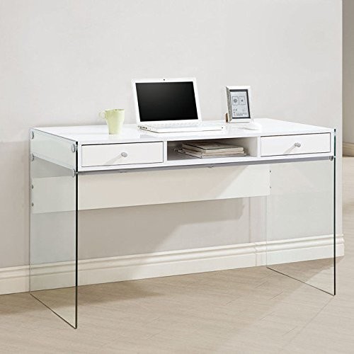 Contemporary Writing Desk Tempered Glass Side Panels