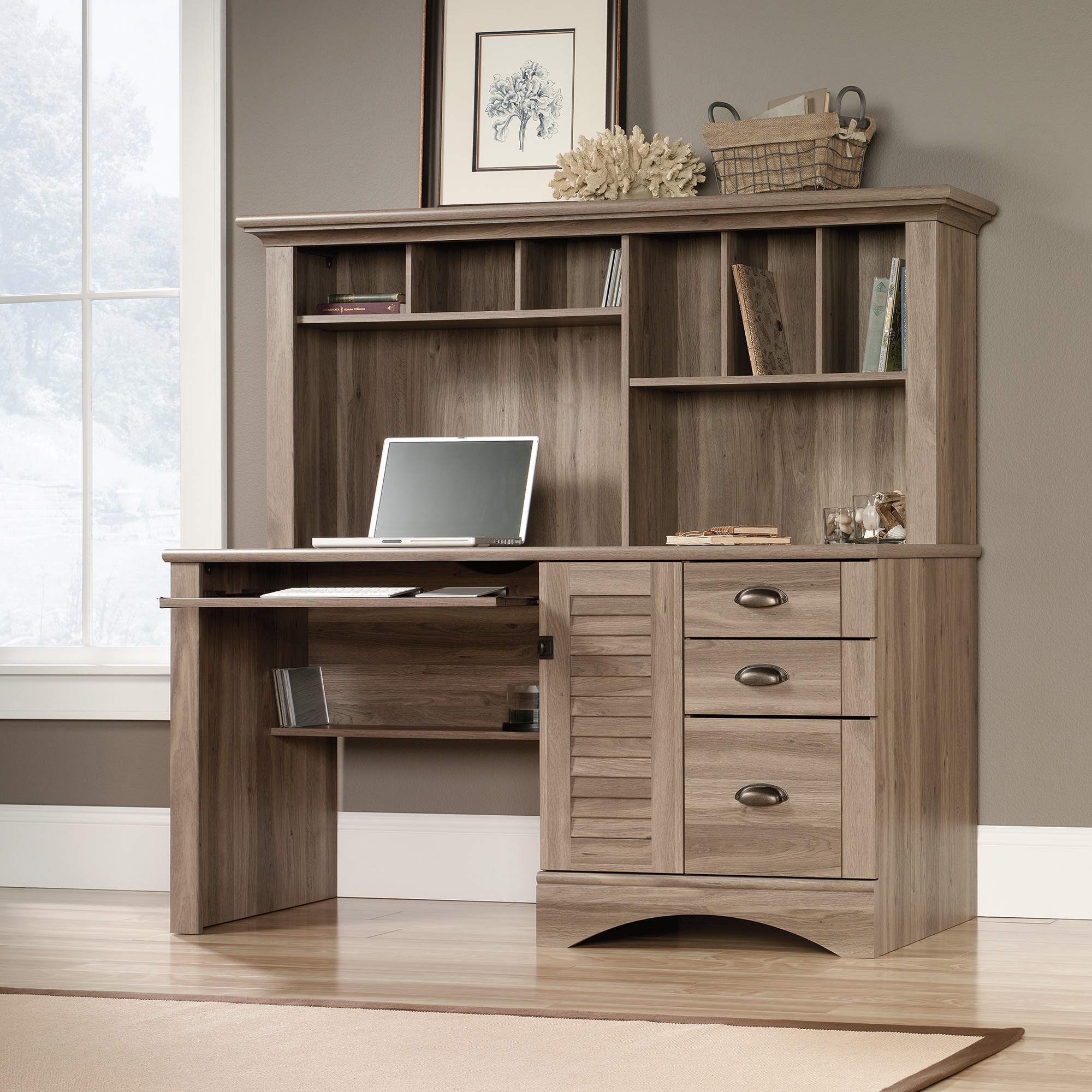 Sauder Harbor View Computer Desk With Hutch