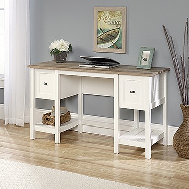 White desk store oak top