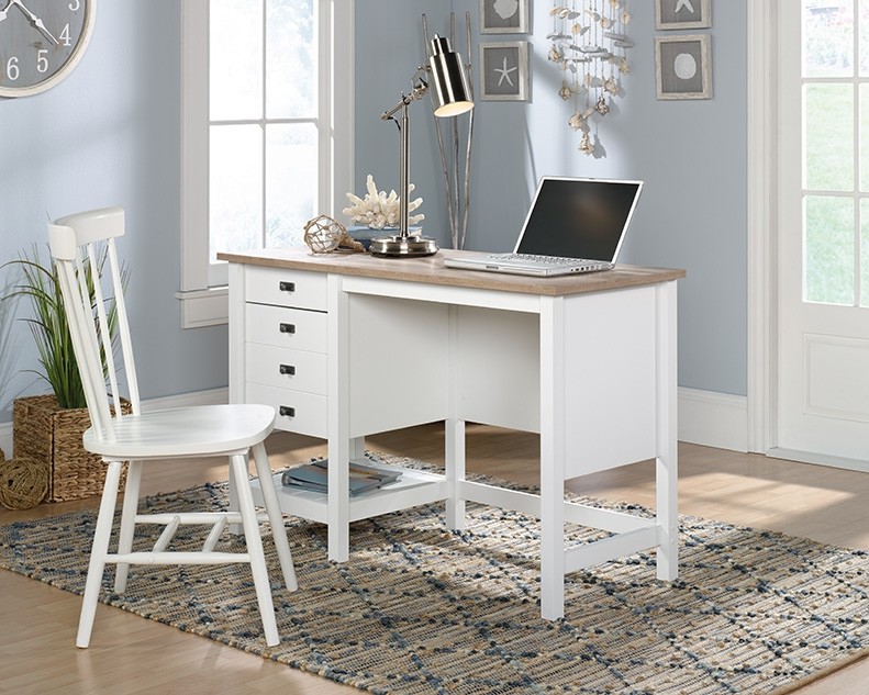 Cottage Road ® Collection Soft White Coastal Single Pedestal Desk by Sauder, 427309