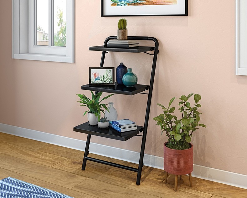 Sauder Select Collection Black 3-Tier Leaning Bookshelf, 427885
