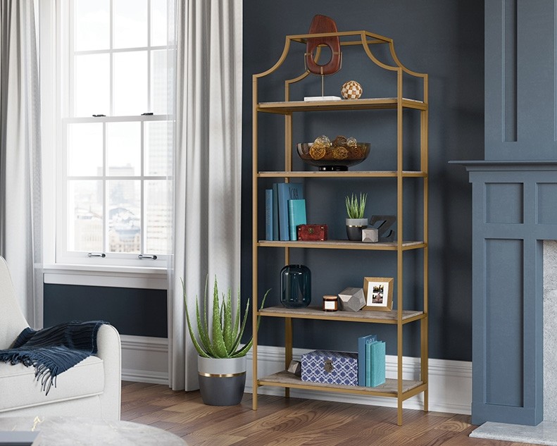 International Lux® Collection 5-Shelf Metal Bookcase with Deco Stone Finish, 428207
