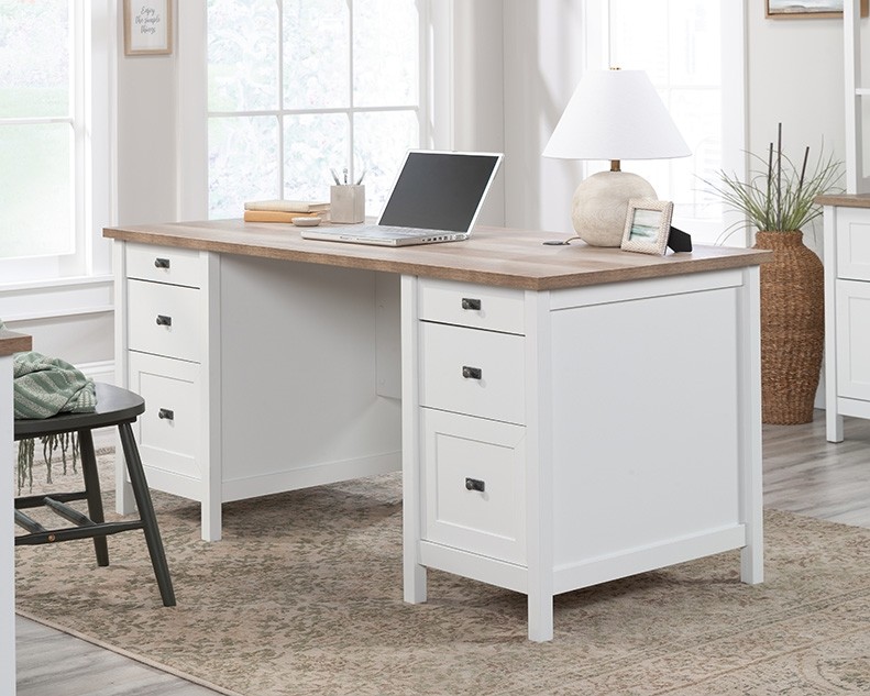 Cottage Road ® Collection White Executive Pedestal Desk with Drawers by Sauder, 430227