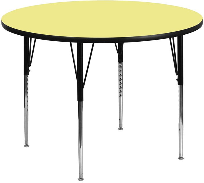 48' ROUND ACTIVITY TABLE WITH YELLOW THERMAL FUSED LAMINATE TOP AND STANDARD HEIGHT ADJUSTABLE LEGS