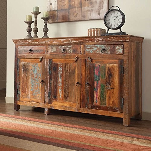 Reclaimed Wood and Metal Accent Cabinet with 3 Drawers and 3 Doors