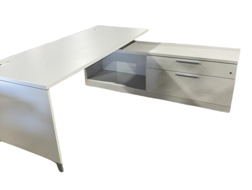 Preowned Allsteel L-Desk w/ Drop Down Return - White