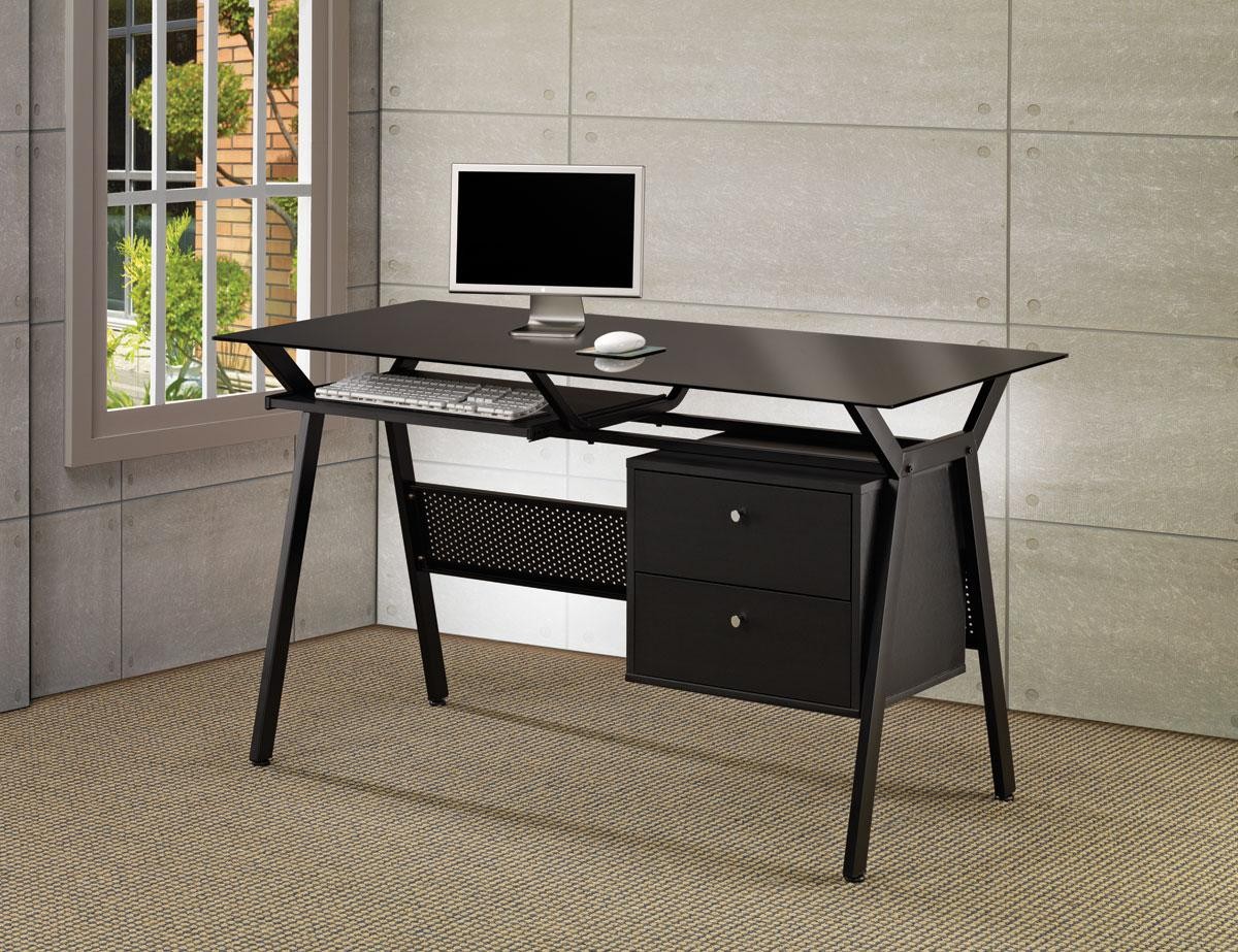 Metal & Glass Computer Desk with Two Storage Drawers