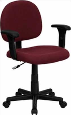 Burgundy Fabric Mid Back Ergonomic Task Chair with Adjustable Arms 