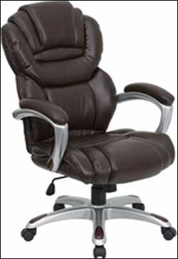 Brown Leather Executive Office Chair with Leather Padded Loop Arms 