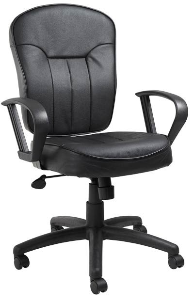 Boss Black Leather Task Chair With Loop Arms B1562