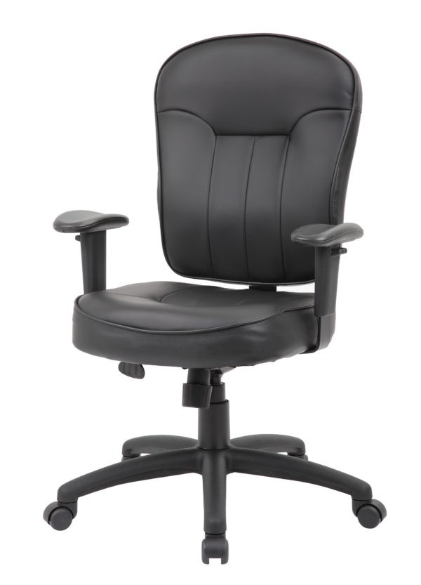 Boss Black Leather Task Chair W/ Adjustable Arm