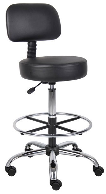 Boss Be Well Medical Spa Professional Drafting Stool W/Back, Black