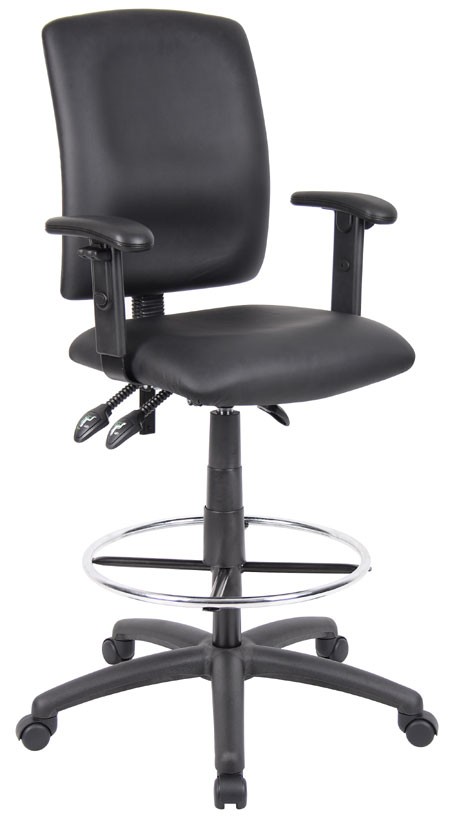 Boss High Back Drafting Chair with Arms in LeatherPLUS B1646