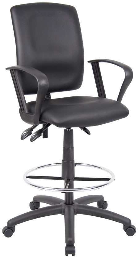 Boss High Back Drafting Chair with Loop Arms in LeatherPLUS B1647