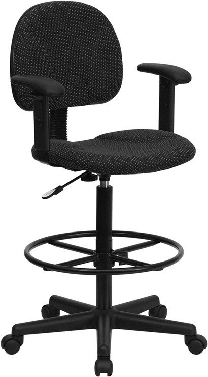 Drafting Stool W/Arms Black Patterned