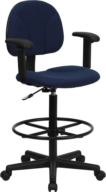Drafting Stool W/Arms - Navy Patterned
