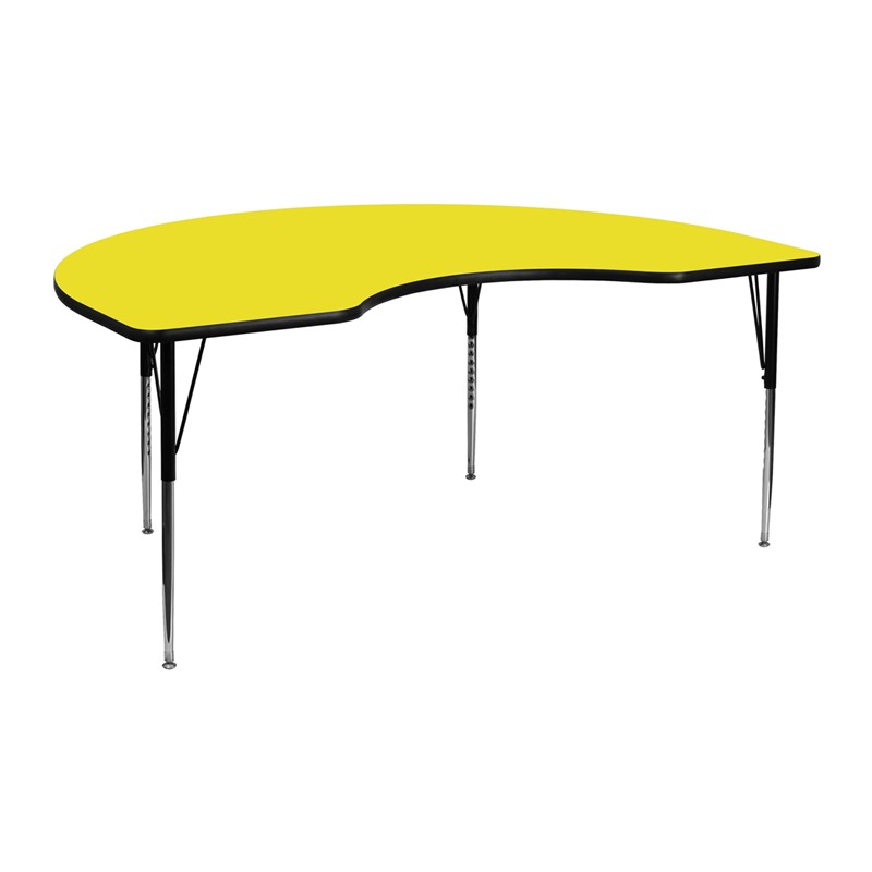 48''W x 72''L Kidney Shaped Activity Table with Yellow Top and Adjustable Legs