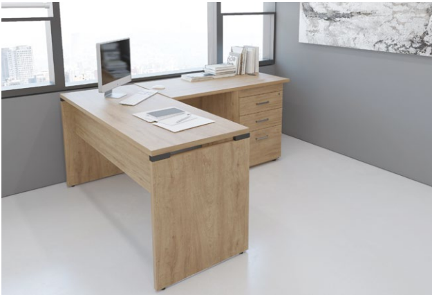 CLOSEOUT Linea Italia L-Shaped Desk with Box/Box/File Pedestal 