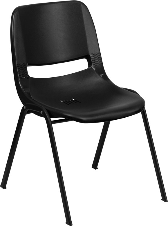 Hercules Series 440 lb. Capacity Black Ergonomic Shell Stack Chair 12" Seat Black Black Frame