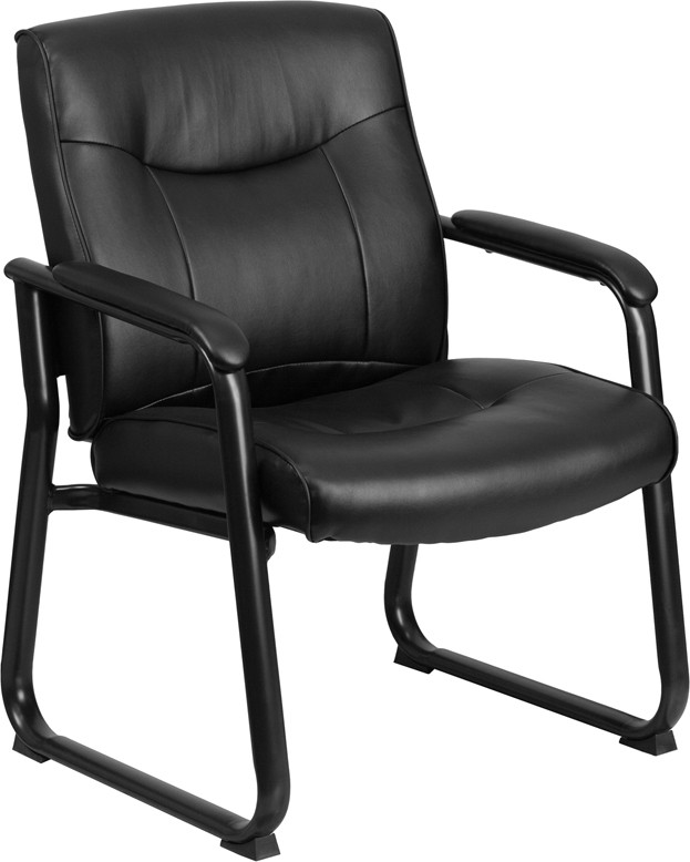 Hercules Series Big & Tall Black Leather Executive Side Chair with Sled Base