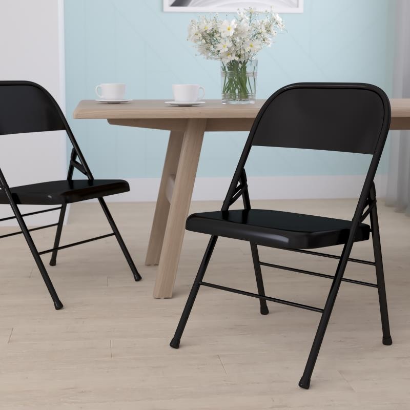 Set of 2 - TRIPLE BRACED & DOUBLE HINGED METAL FOLDING CHAIR