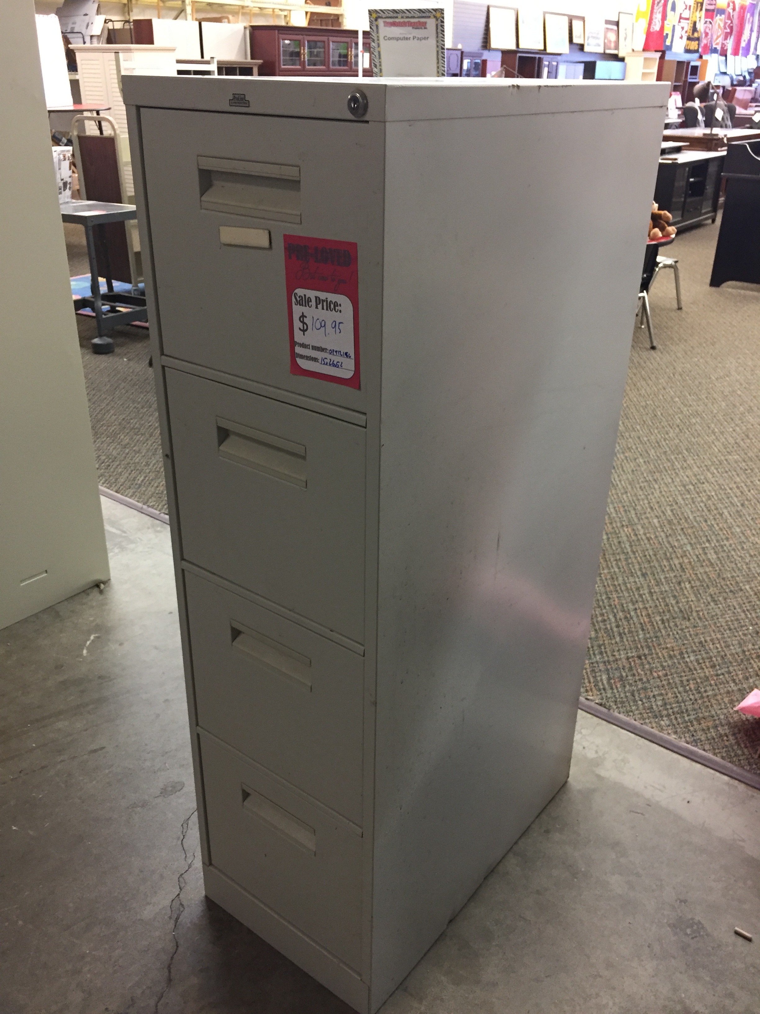 Used Grey Four Drawer Vertical Filing Cabinet