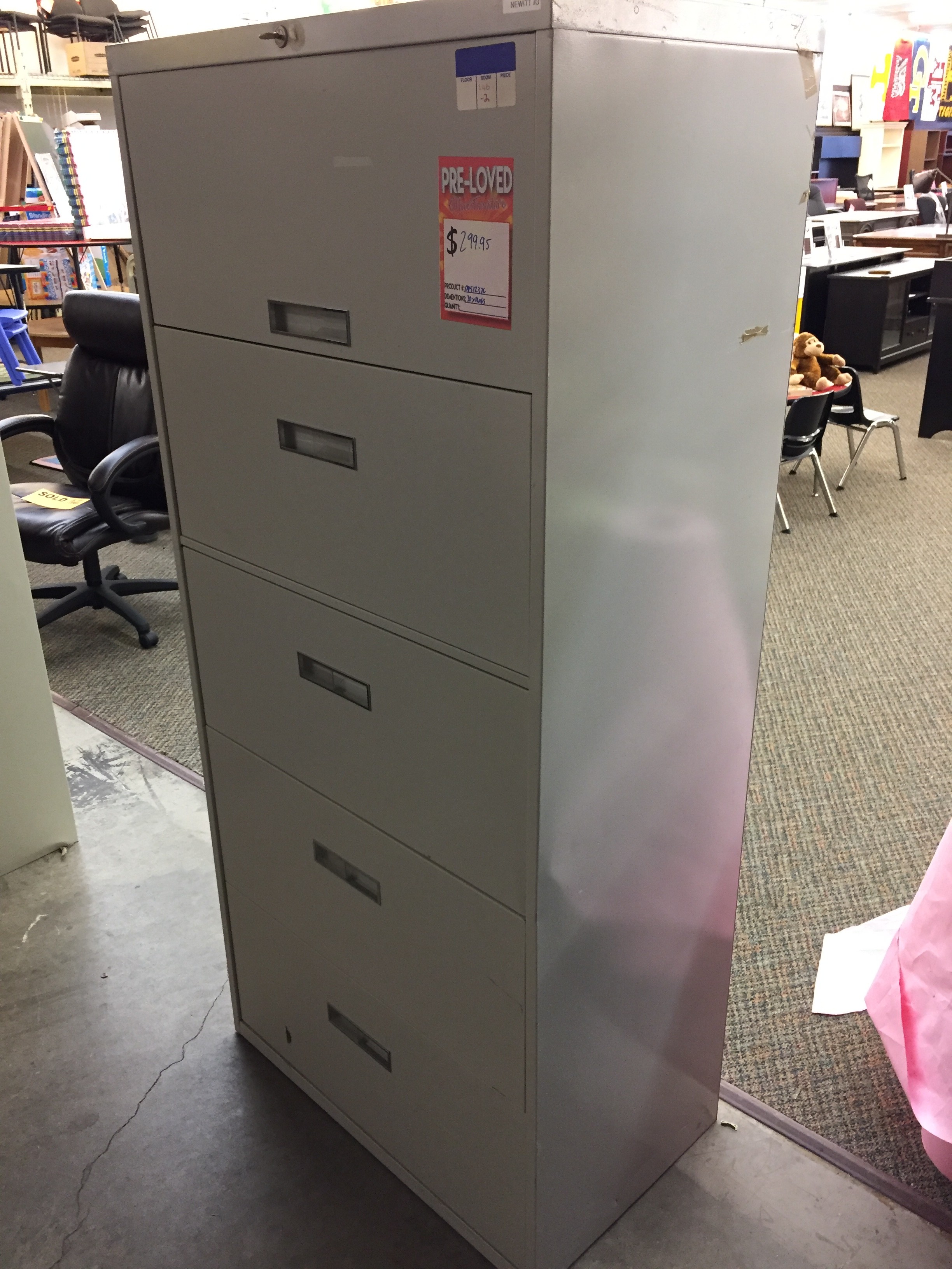 Grey Five Drawer Lateral Filing Cabinet 