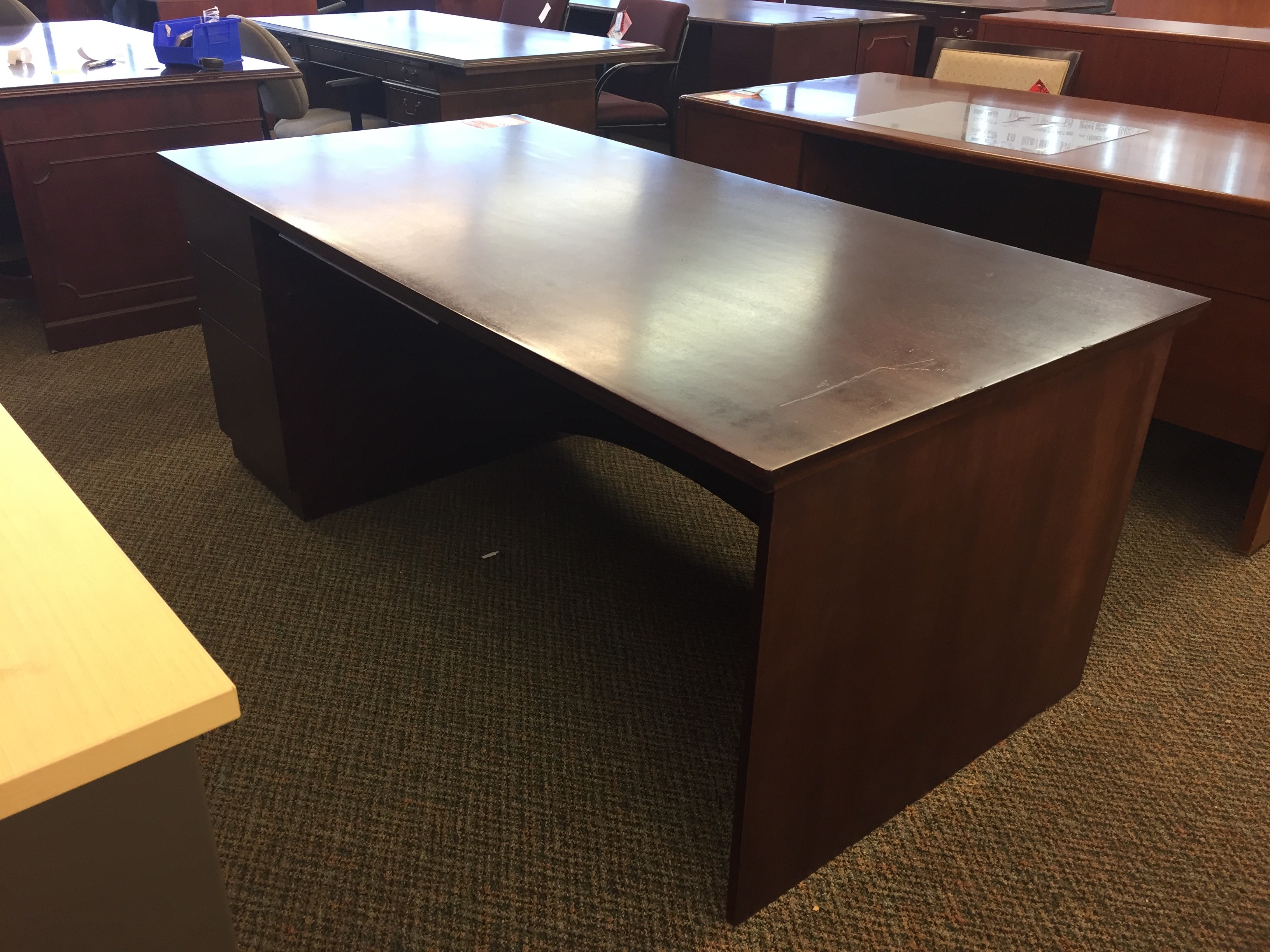 Dark Mahogany Used Executive Office Desk With Single Drawer Set