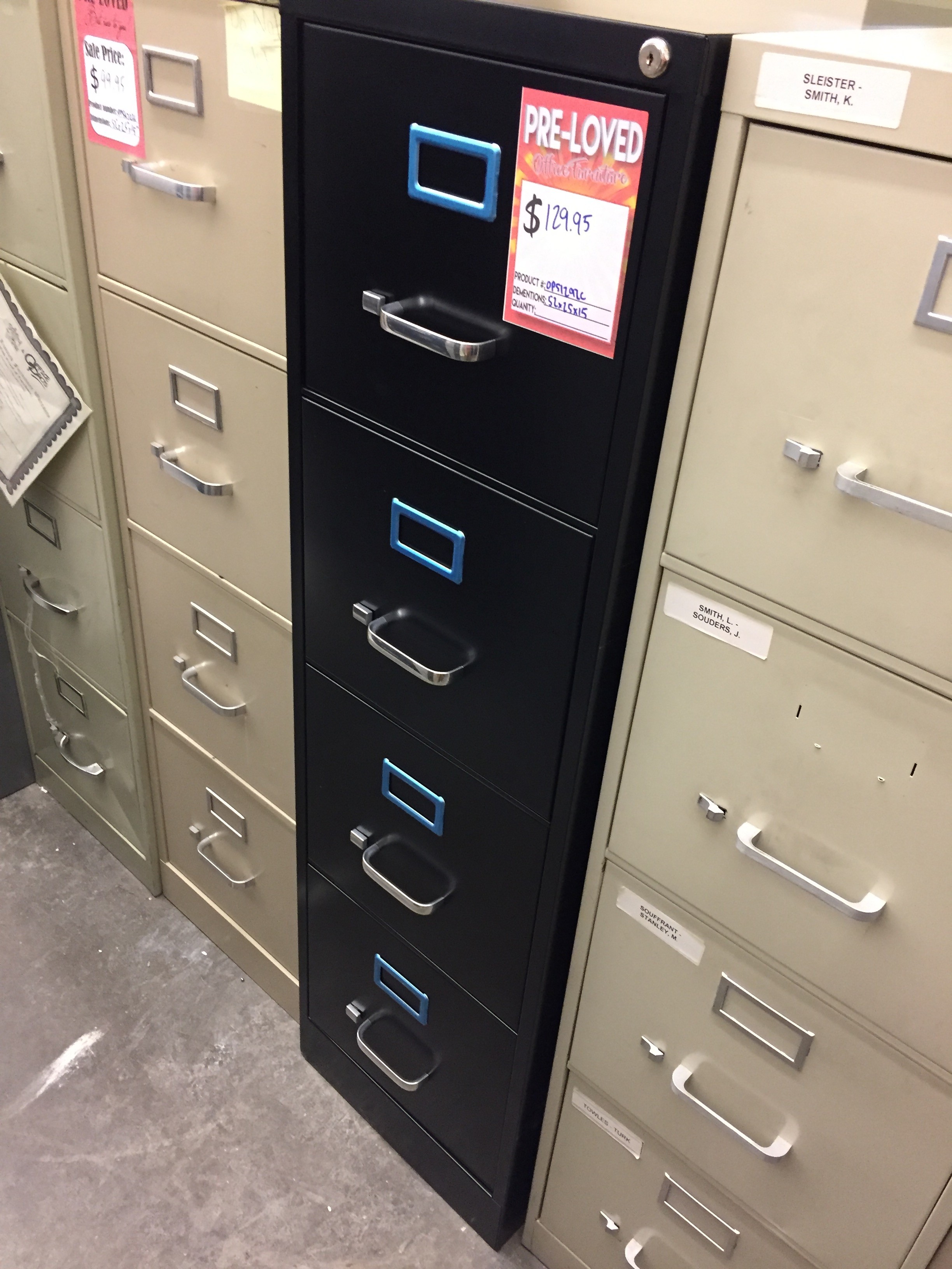 Used Four Drawer Black Metal Vertical Filing