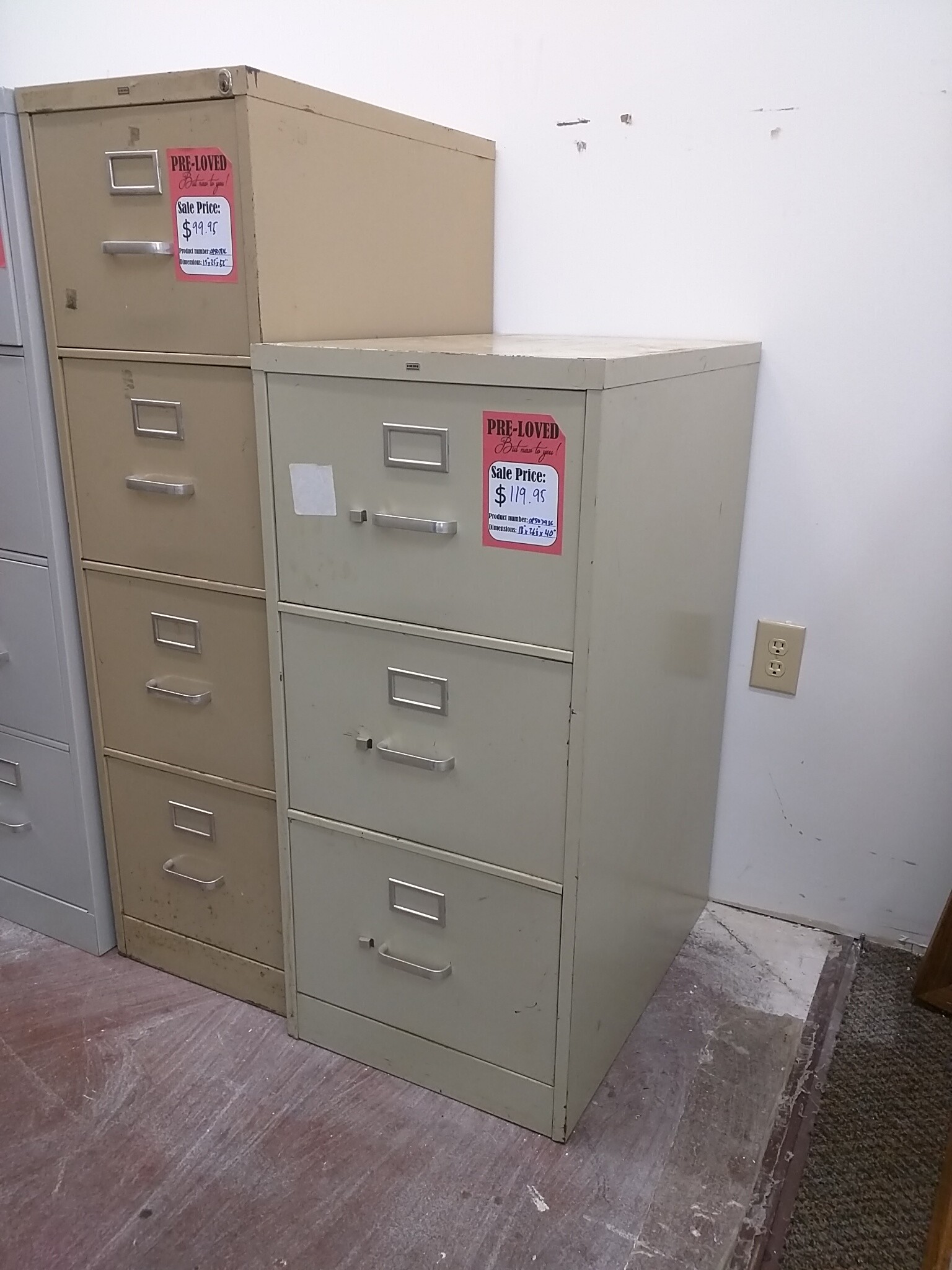 Legal Three Drawer Vertical Filing Cabinet, Puttty
