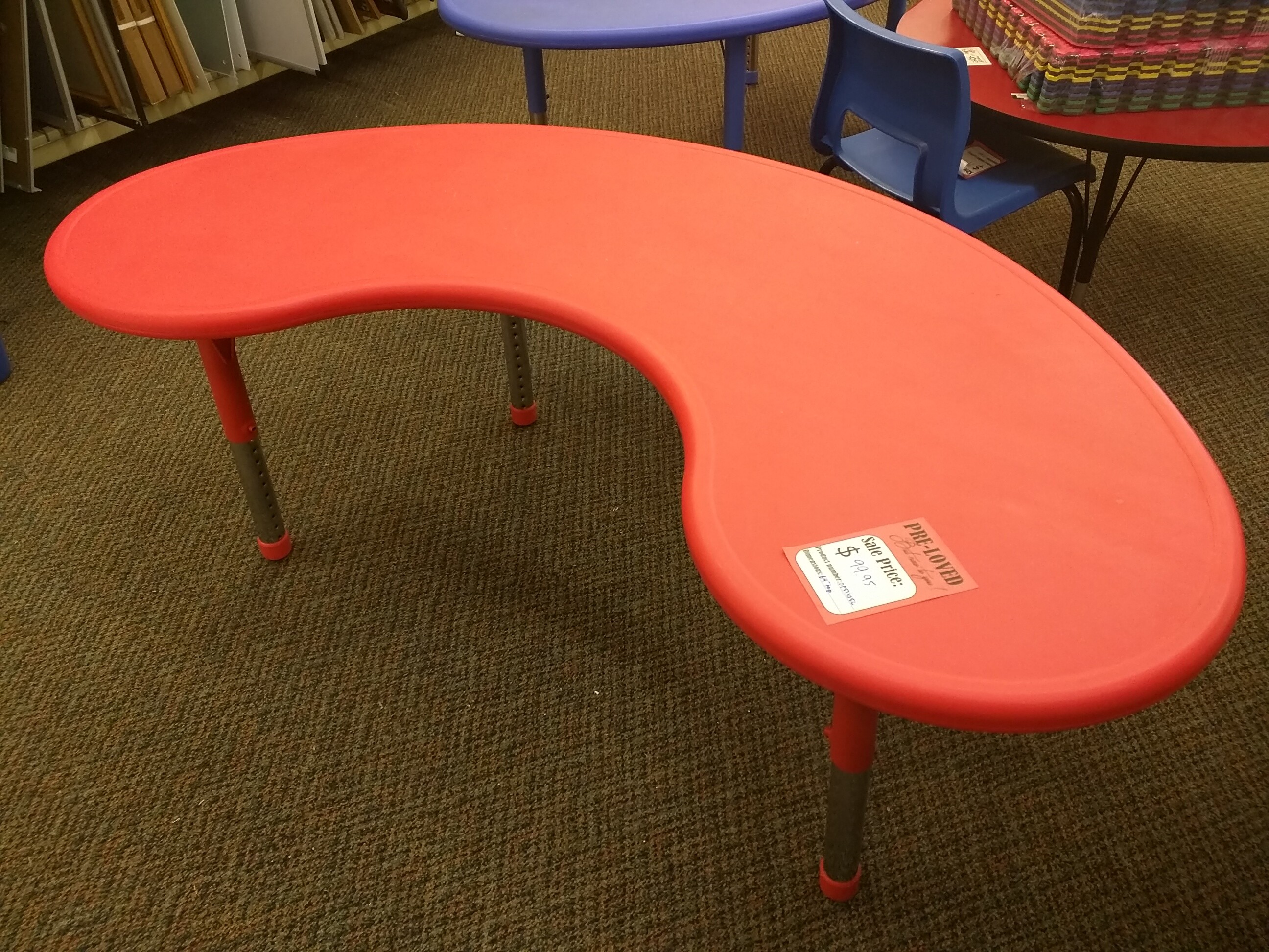 Red Plastic Children's Kidney Shaped Table - Adjustable Height! 