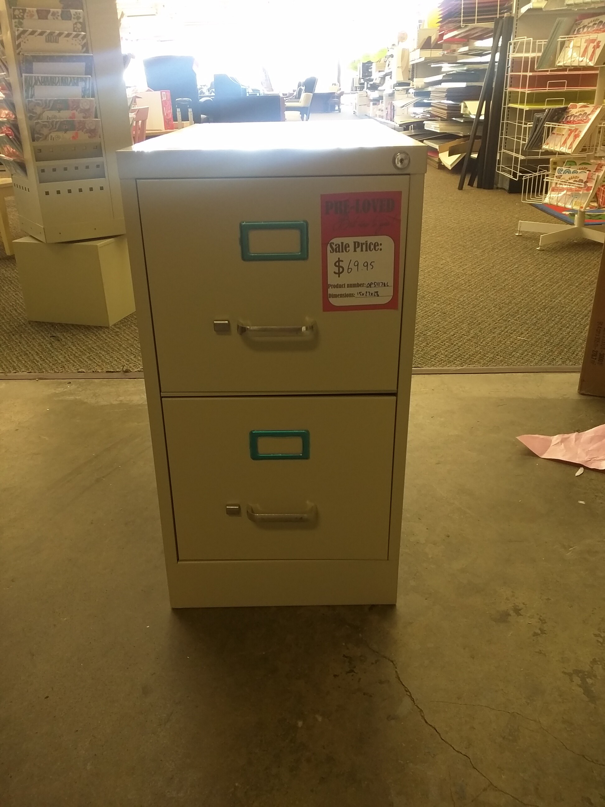 Used Two Drawer Vertical Filing Cabinet, Letter-sized Putty