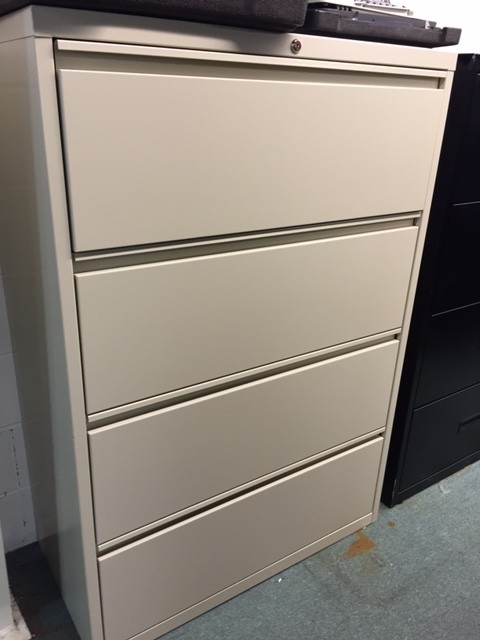 Closeout 36 Inch Four Drawer Lateral File Cabinet, Putty Finish