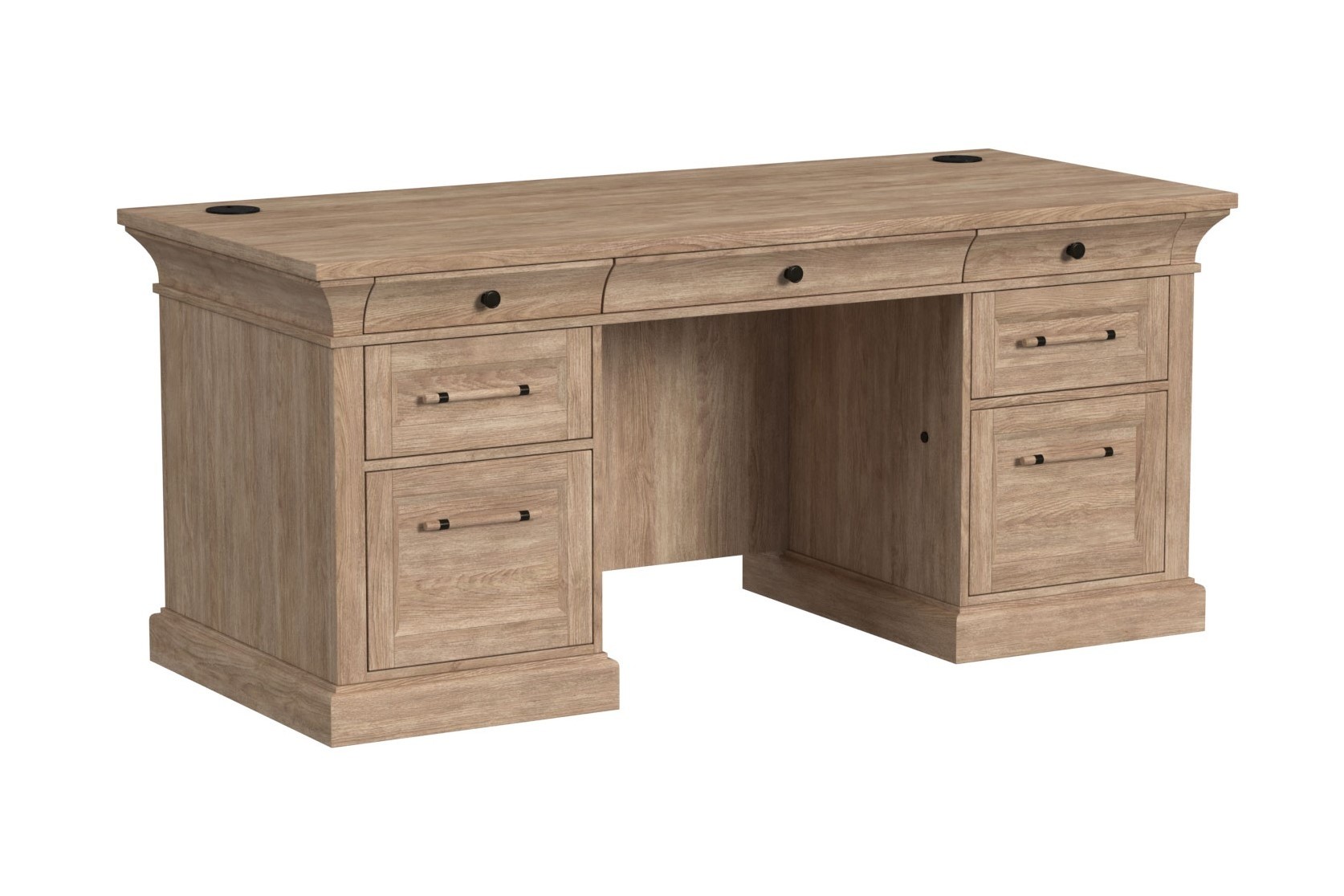Willow Lane 68″ W Double Pedestal Desk by Martin, Natural Oak