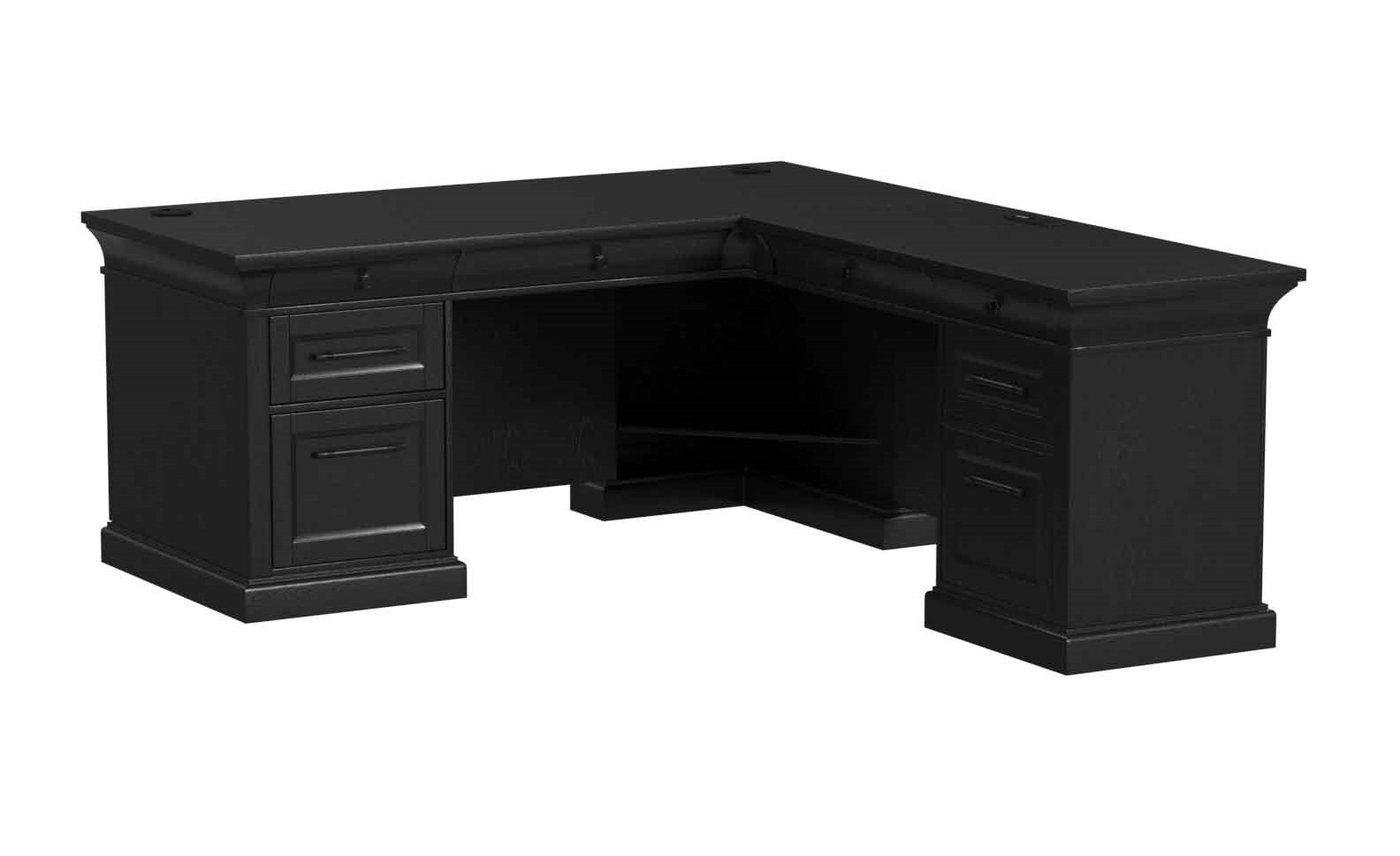 Willow Lane Pedestal L-Shaped Desk by Martin, Ebony Black