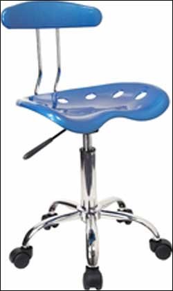Vibrant Bright Blue And Chrome Computer Task Chair with Tractor Seat 