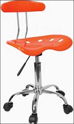 Vibrant Orange And Chrome Computer Task Chair with Tractor Seat 