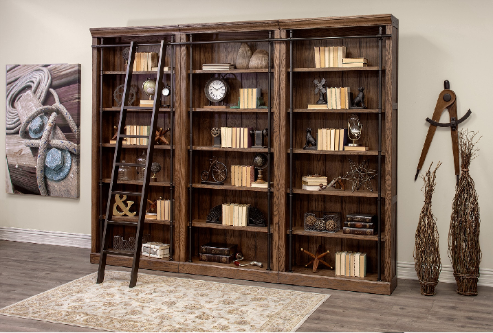 Avondale Library Wall with Ladder by Martin Furniture, Weathered Oak