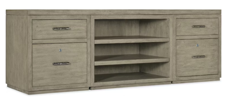 Hooker Furniture Home Office Linville Falls 84" Credenza with 2 Small Files and Open Shelves