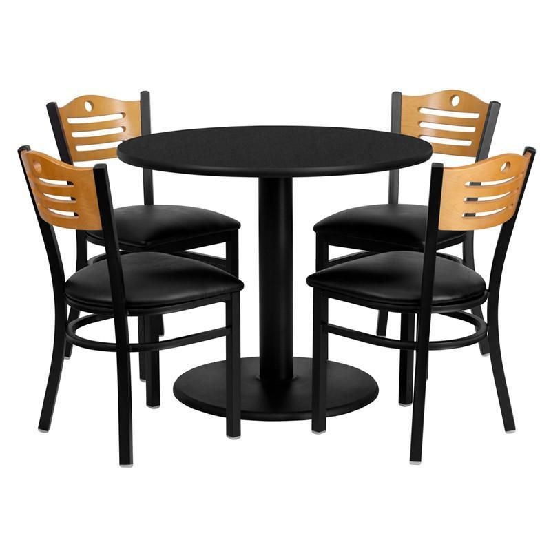 Round 36" Black Laminate Table Set W/4 Chairs