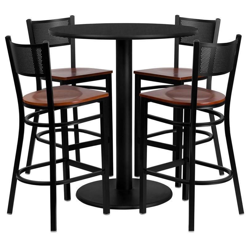 Round 36" Black Laminate Bar Height Table W/4 Bar Stools